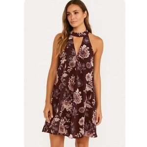 Miami Floral Halter Dress Keyhole Neck Sleeveless Casual Party‎ Dress Size Small